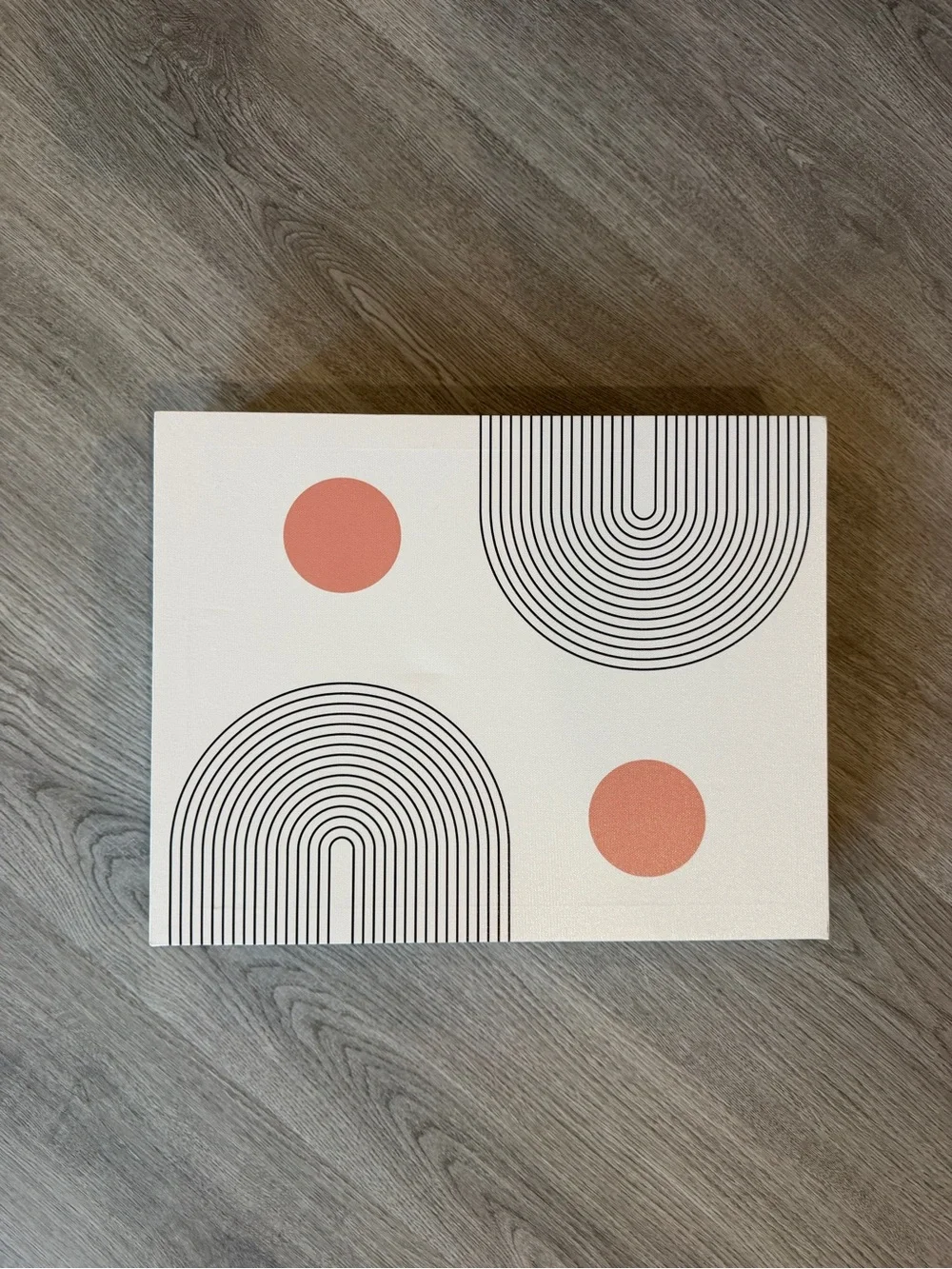Abstract Geometric Canvas Art with Coral Circles and Black Arches